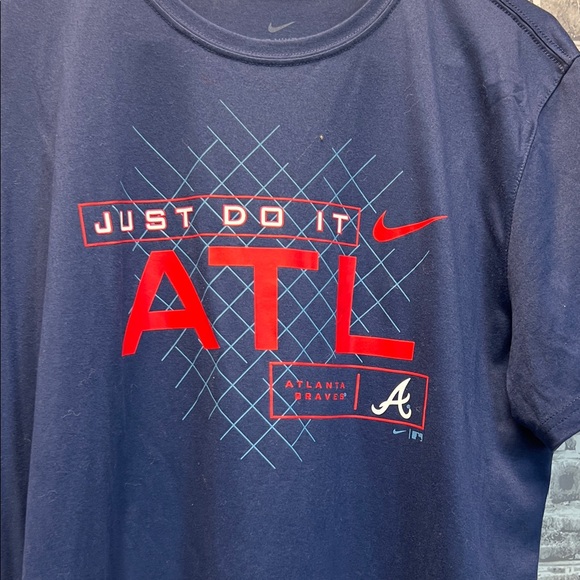 Nike Men's Navy Blue Atlanta Braves Just Do It T-Shirt - Picture 2 of 8